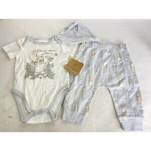Peter Rabbit 3 Piece Matching Outfit Layette Set Hat Infant Baby Size 6-9 Months